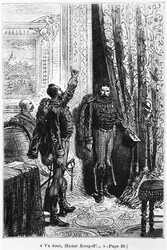Vai então, Michael Strogoff, ilustração de &39;Michel Strogoff&39; por Jules Verne (1828-1905) gravado por Charles Barbant (d.1922) Paris, Hetzel